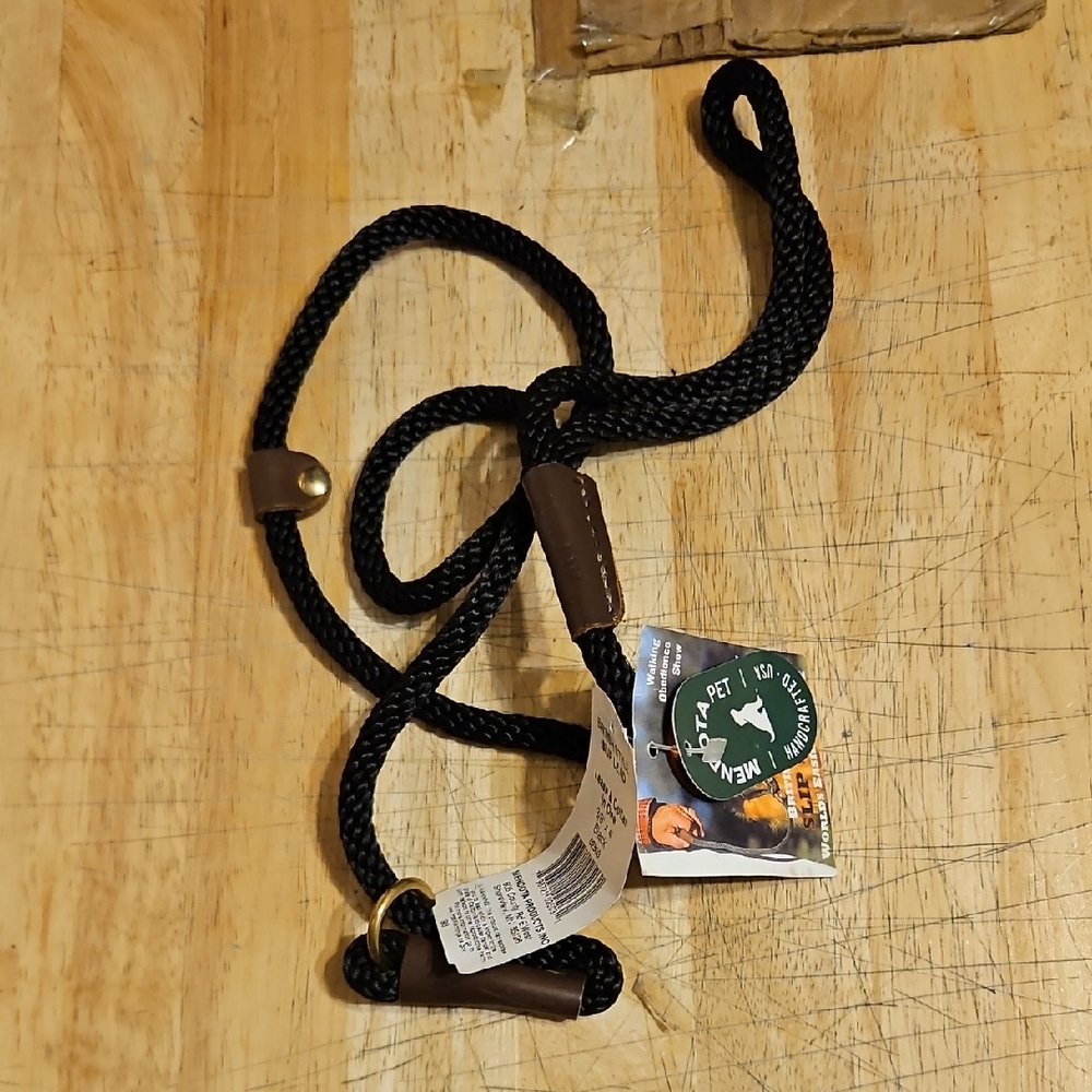 Mendota Dog Leash British Style Training Slip Lead (Black Color) 3/8" x 4'